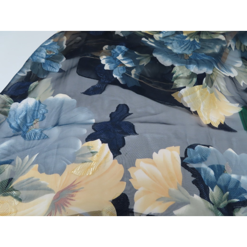 Liz Claiborne Sheer Floral Blue Yellow Scarf 34" Square
